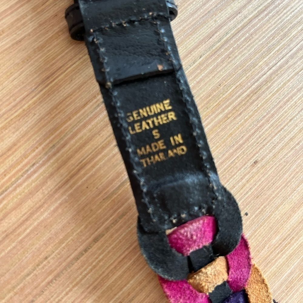 Vintage Black Leather Braided Colorful Belt - Picture 7 of 9